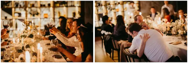 Tom & Josslyn at Emirates One&Only Wolgan Valley: Guests sit together at the wedding reception dinner.
